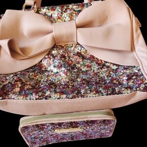 Elegant Pink Sequin Bow Shoulder Bag By Betsey☆w/ Matchin Wallet ● Read Below